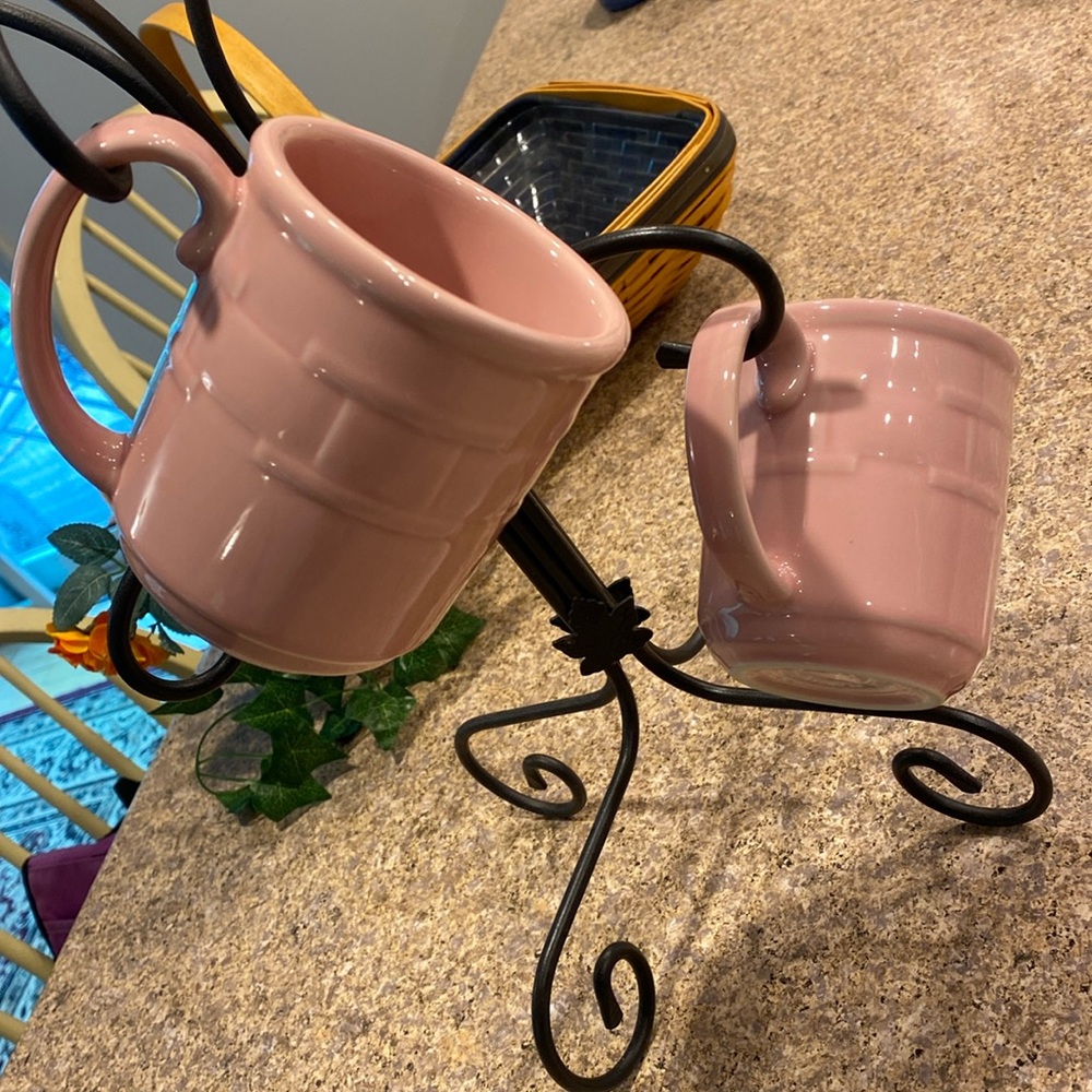 2 Longaberger Pink Mugs Woven Traditions Vitrified Pottery  (Mugs Only)